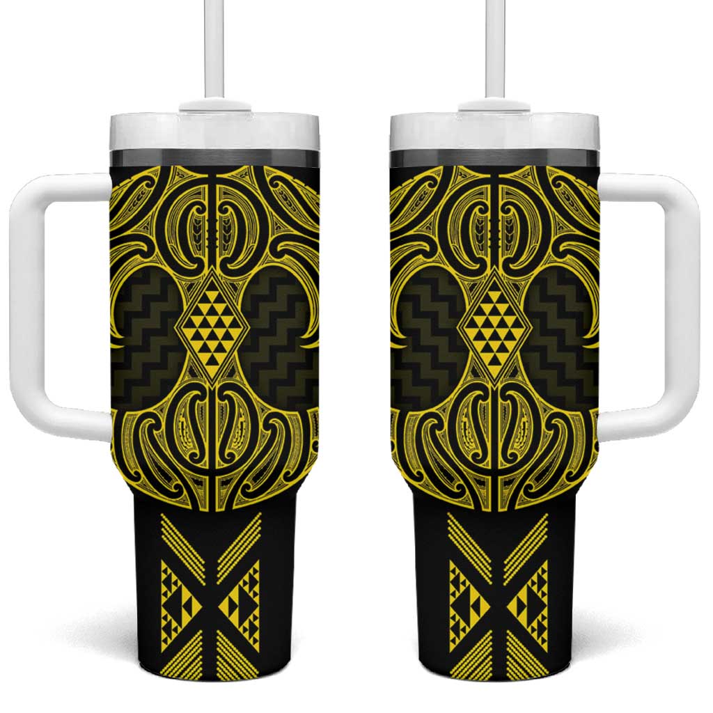 Mahi-dawg Maori Ta Moko Poutama Art Tumbler With Handle LT9 One Size: 40 oz Yellow - Polynesian Pride