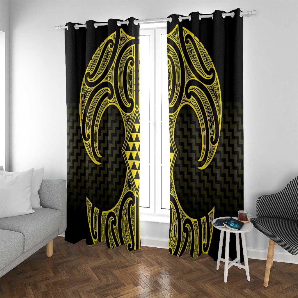Mahi-dawg Maori Ta Moko Poutama Art Window Curtain LT9 With Grommets Yellow - Polynesian Pride