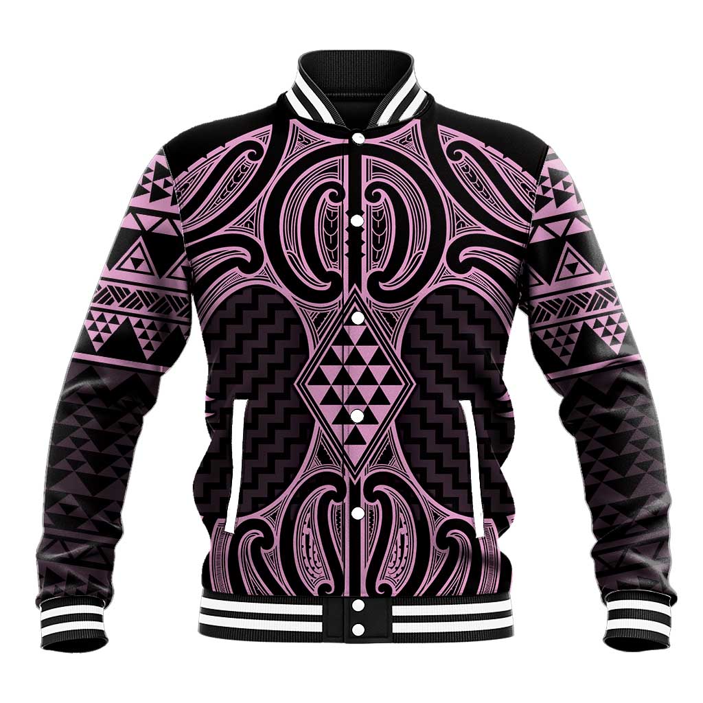 Mawhero Maori Ta Moko Poutama Art Baseball Jacket LT9 Unisex Pink - Polynesian Pride