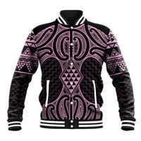 Mawhero Maori Ta Moko Poutama Art Baseball Jacket LT9 Unisex Pink - Polynesian Pride