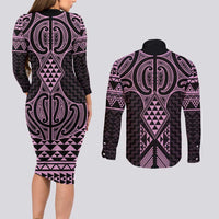 Mawhero Maori Ta Moko Poutama Art Couples Matching Long Sleeve Bodycon Dress and Long Sleeve Button Shirt LT9 - Polynesian Pride