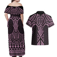 Mawhero Maori Ta Moko Poutama Art Couples Matching Off Shoulder Maxi Dress and Hawaiian Shirt LT9 - Polynesian Pride