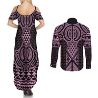 Mawhero Maori Ta Moko Poutama Art Couples Matching Summer Maxi Dress and Long Sleeve Button Shirt LT9 - Polynesian Pride