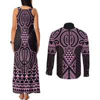 Mawhero Maori Ta Moko Poutama Art Couples Matching Tank Maxi Dress and Long Sleeve Button Shirt LT9 - Polynesian Pride