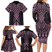Mawhero Maori Ta Moko Poutama Art Family Matching Long Sleeve Bodycon Dress and Hawaiian Shirt LT9 - Polynesian Pride