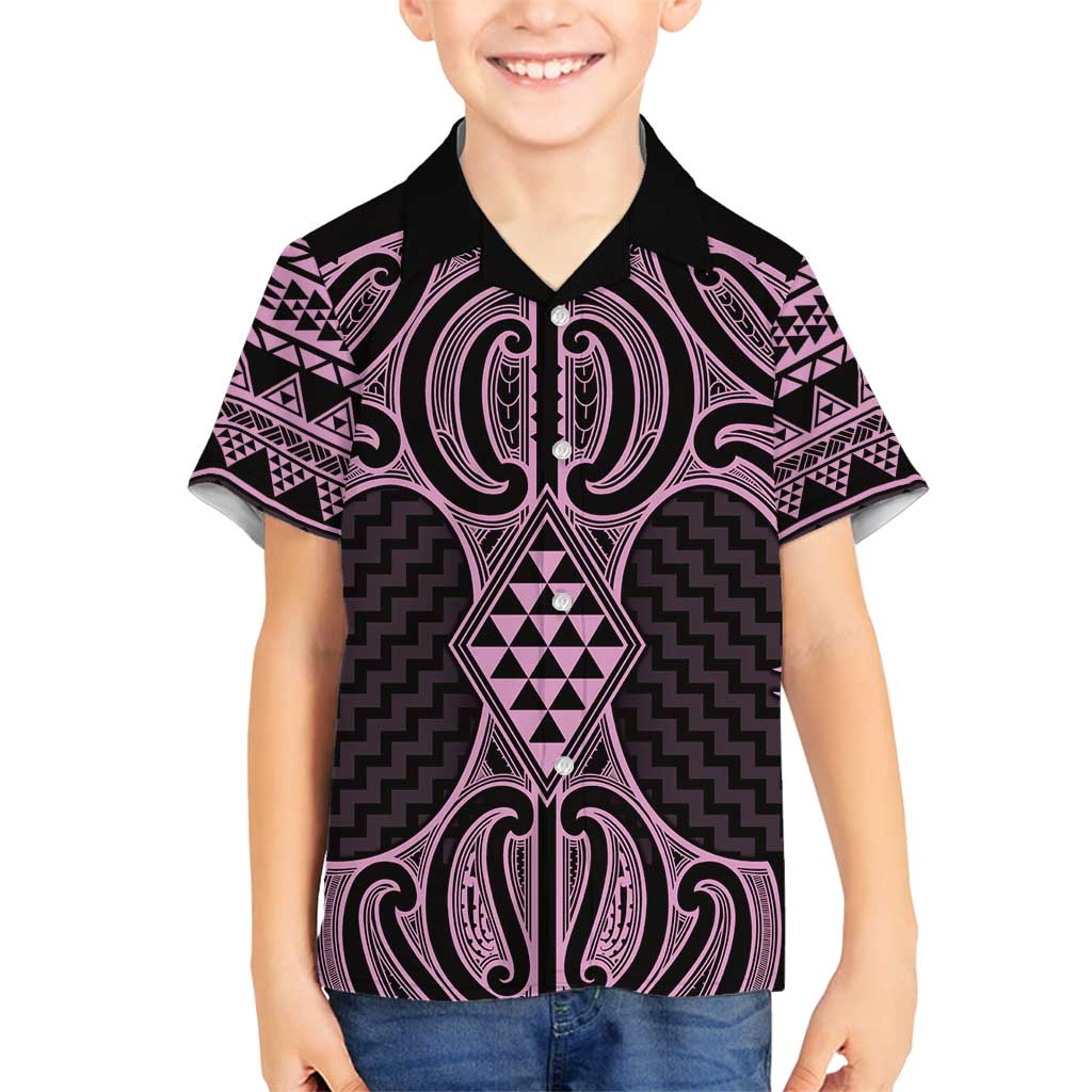 Mawhero Maori Ta Moko Poutama Art Family Matching Long Sleeve Bodycon Dress and Hawaiian Shirt LT9 Son's Shirt Pink - Polynesian Pride