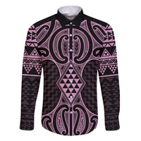 Mawhero Maori Ta Moko Poutama Art Family Matching Mermaid Dress and Hawaiian Shirt LT9 Dad's Shirt - Long Sleeve Pink - Polynesian Pride