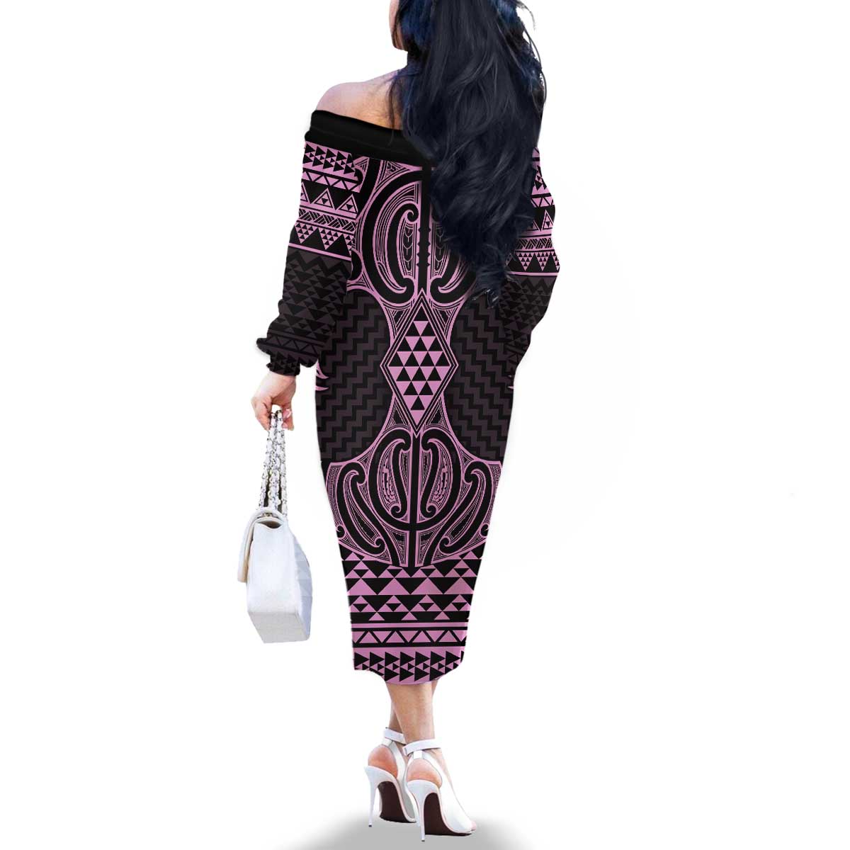 Mawhero Maori Ta Moko Poutama Art Family Matching Off The Shoulder Long Sleeve Dress and Hawaiian Shirt