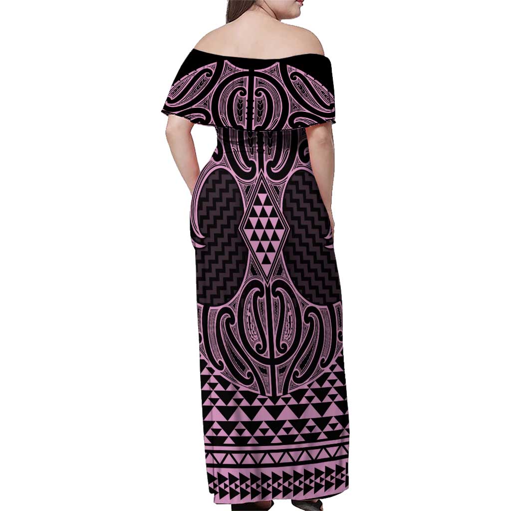Mawhero Maori Ta Moko Poutama Art Family Matching Off Shoulder Maxi Dress and Hawaiian Shirt