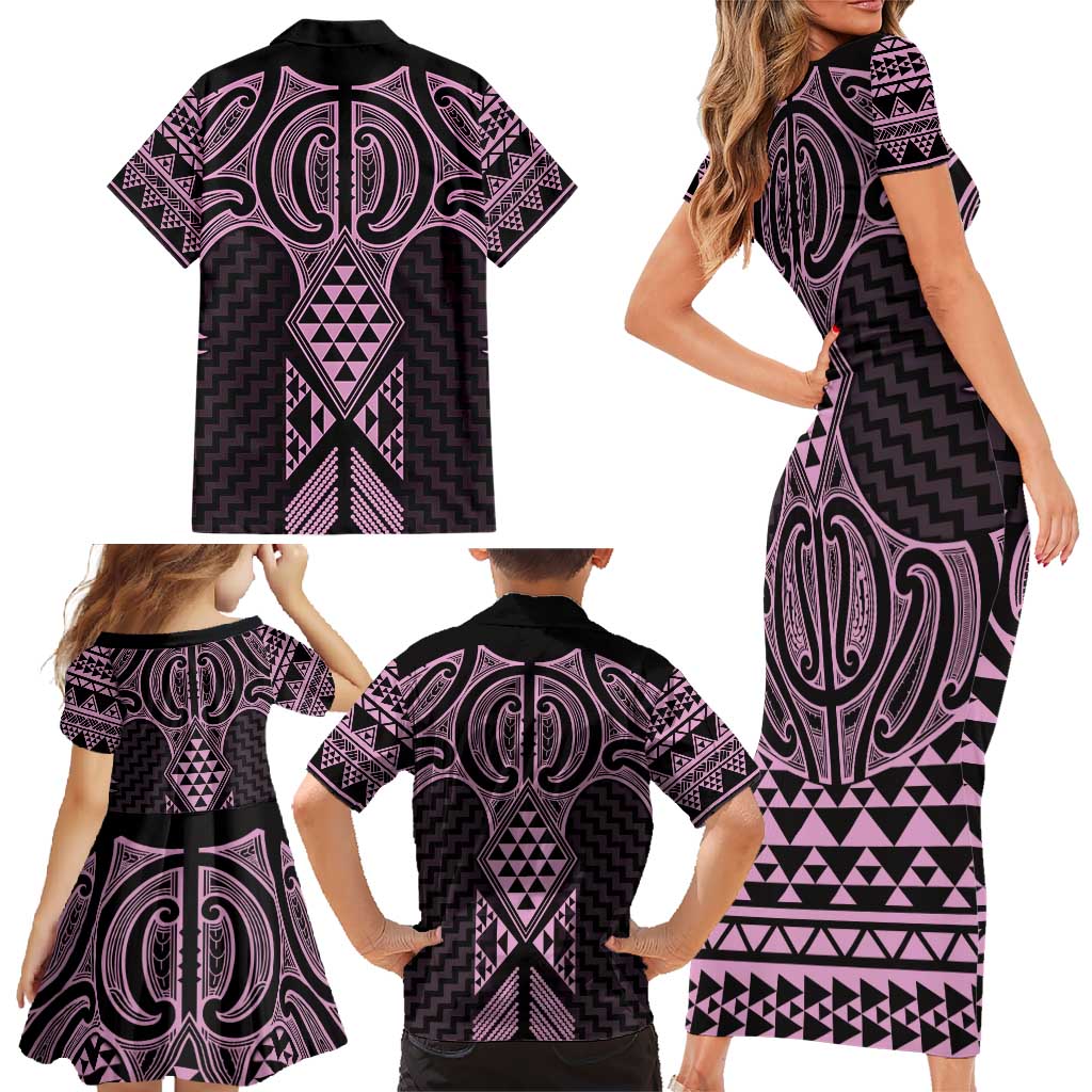 Mawhero Maori Ta Moko Poutama Art Family Matching Short Sleeve Bodycon Dress and Hawaiian Shirt LT9 - Polynesian Pride