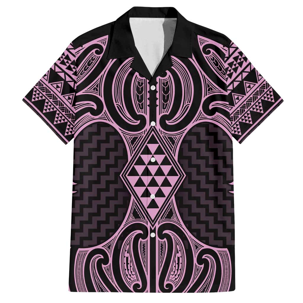 Mawhero Maori Ta Moko Poutama Art Family Matching Summer Maxi Dress and Hawaiian Shirt LT9 Dad's Shirt - Short Sleeve Pink - Polynesian Pride