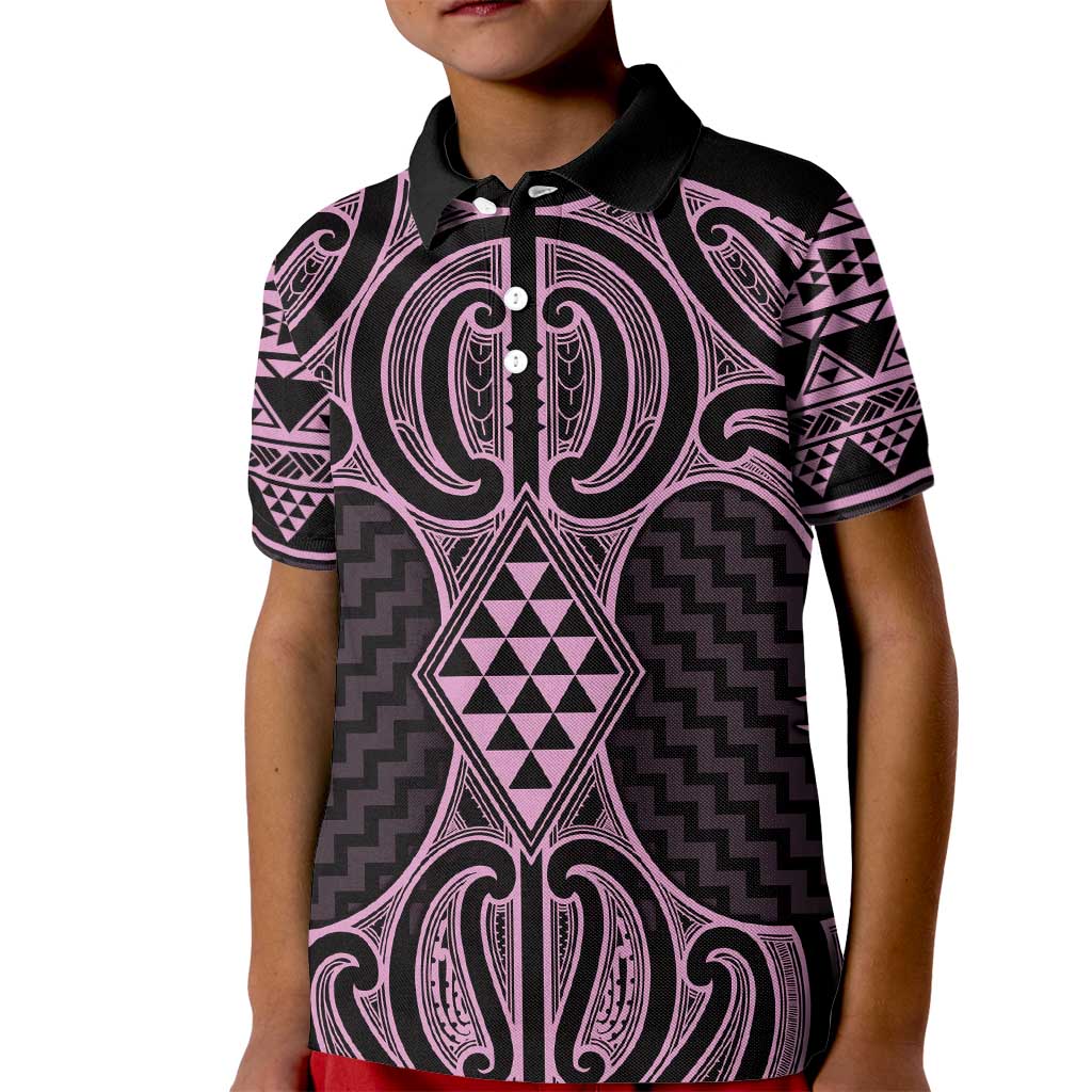 Mawhero Maori Ta Moko Poutama Art Kid Polo Shirt LT9 Kid Pink - Polynesian Pride