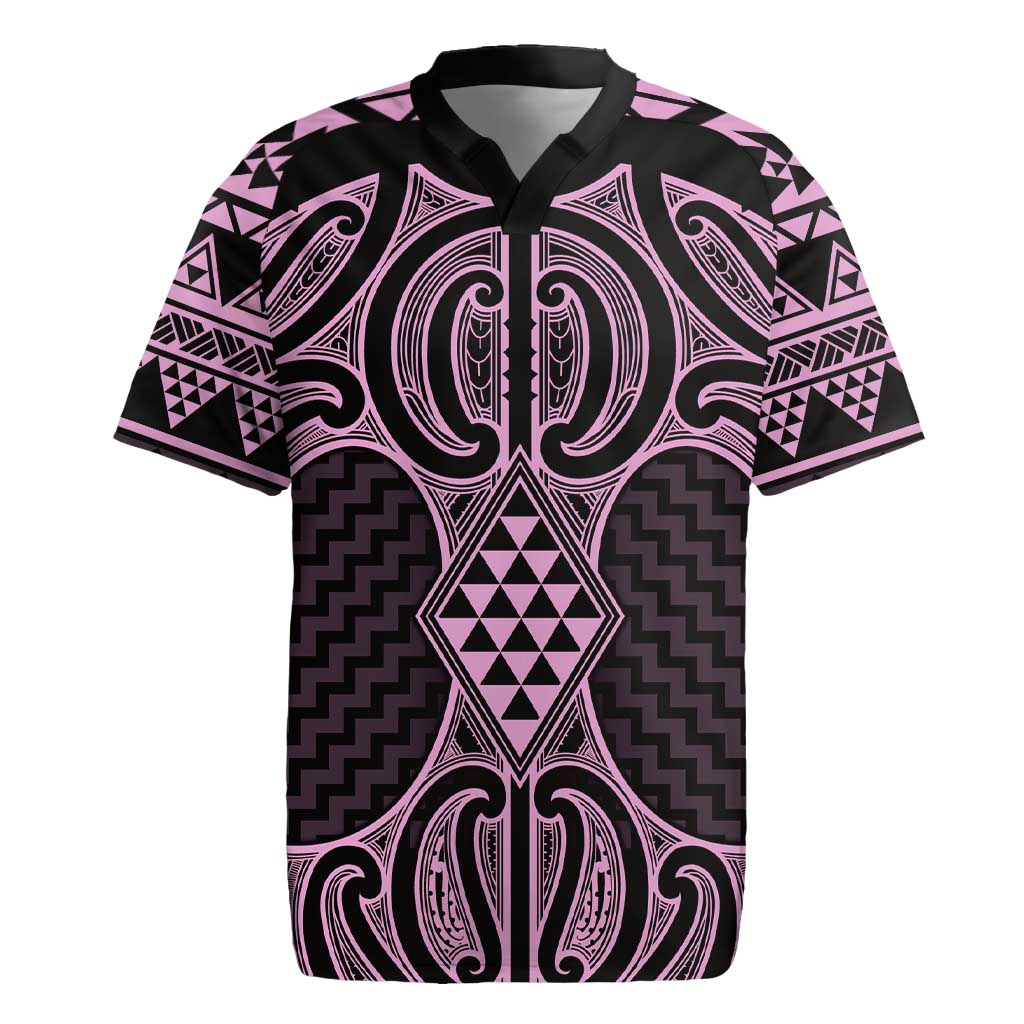 Mawhero Maori Ta Moko Poutama Art Rugby Jersey LT9 Pink - Polynesian Pride