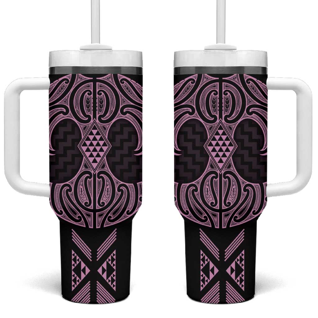 Mawhero Maori Ta Moko Poutama Art Tumbler With Handle LT9 One Size: 40 oz Pink - Polynesian Pride