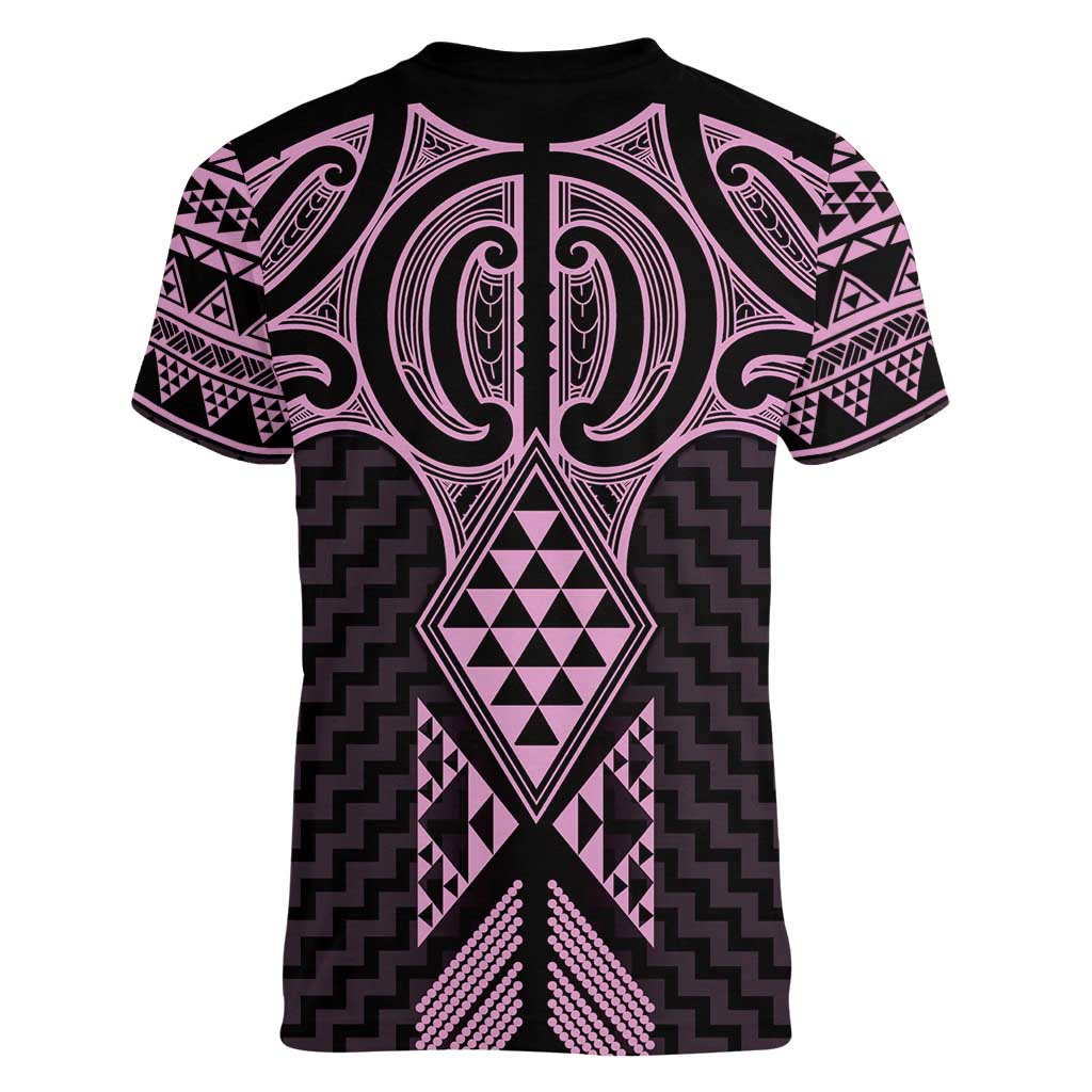 Mawhero Maori Ta Moko Poutama Art Women V-Neck T-Shirt LT9 - Polynesian Pride