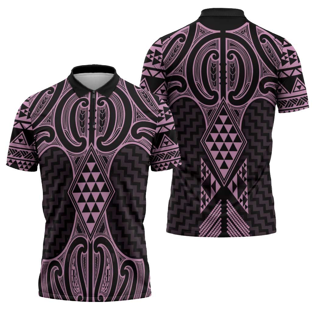 Mawhero Maori Ta Moko Poutama Art Zipper Polo Shirt - Polynesian Pride