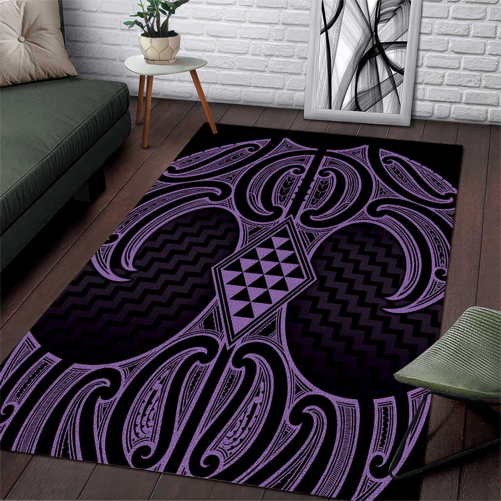 Waiporoporo Maori Ta Moko Poutama Art Area Rug LT9 Purple - Polynesian Pride
