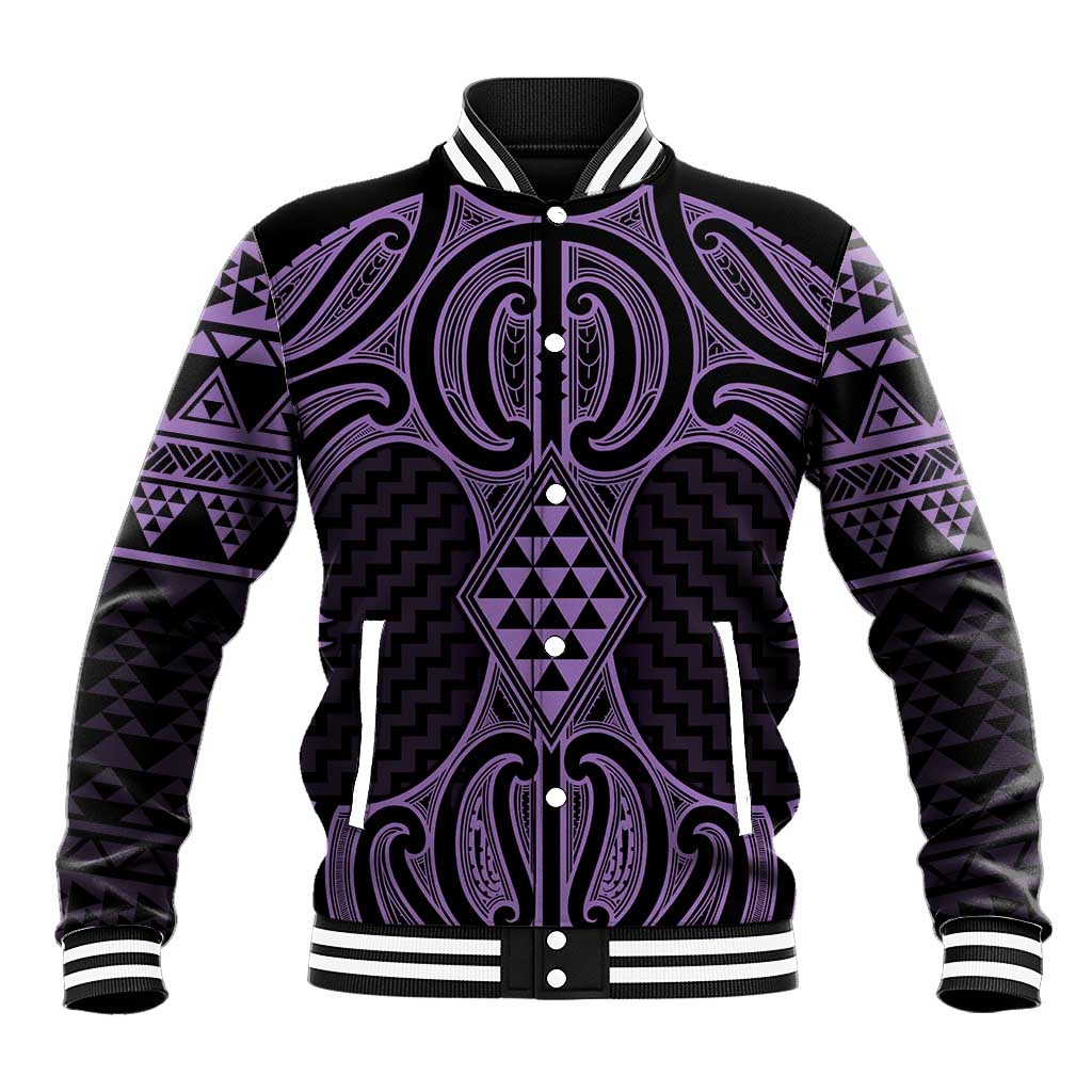 Waiporoporo Maori Ta Moko Poutama Art Baseball Jacket LT9 Unisex Purple - Polynesian Pride