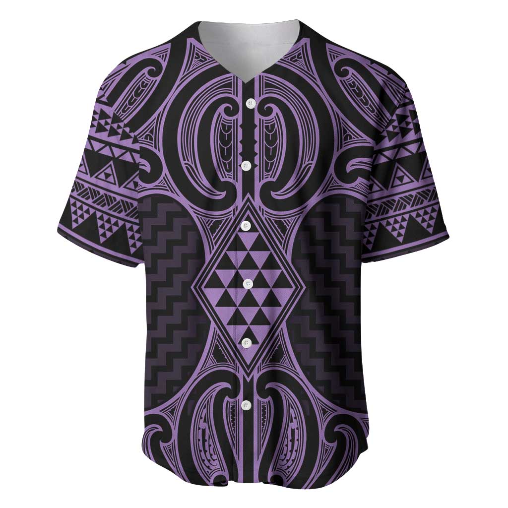Waiporoporo Maori Ta Moko Poutama Art Baseball Jersey LT9 Purple - Polynesian Pride