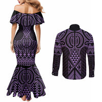 Waiporoporo Maori Ta Moko Poutama Art Couples Matching Mermaid Dress and Long Sleeve Button Shirt LT9 - Polynesian Pride