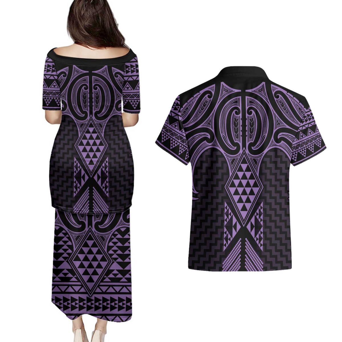 Waiporoporo Maori Ta Moko Poutama Art Couples Matching Puletasi and Hawaiian Shirt LT9 - Polynesian Pride