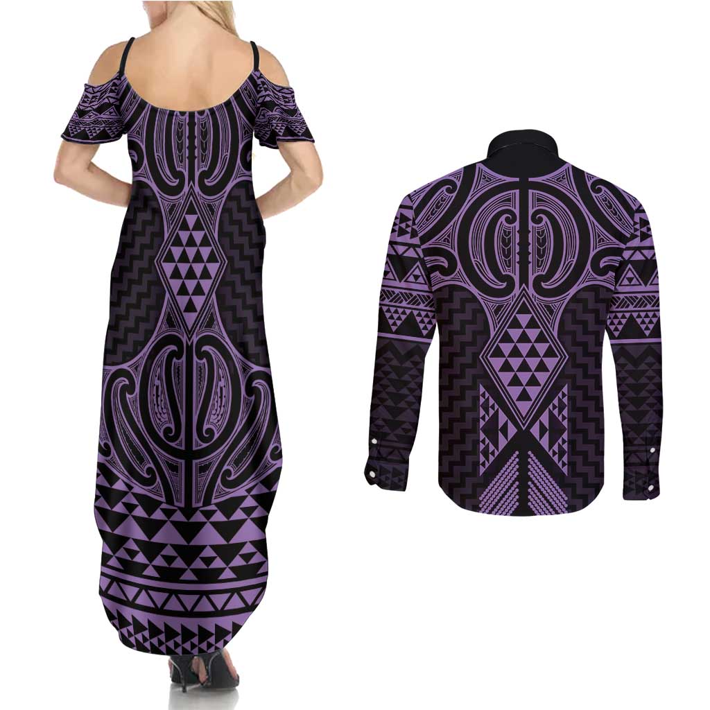 Waiporoporo Maori Ta Moko Poutama Art Couples Matching Summer Maxi Dress and Long Sleeve Button Shirt LT9 - Polynesian Pride