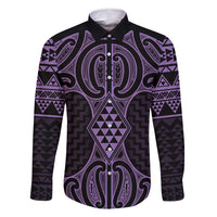 Waiporoporo Maori Ta Moko Poutama Art Family Matching Long Sleeve Bodycon Dress and Hawaiian Shirt LT9 Dad's Shirt - Long Sleeve Purple - Polynesian Pride