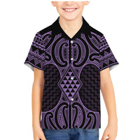 Waiporoporo Maori Ta Moko Poutama Art Family Matching Mermaid Dress and Hawaiian Shirt LT9 Son's Shirt Purple - Polynesian Pride