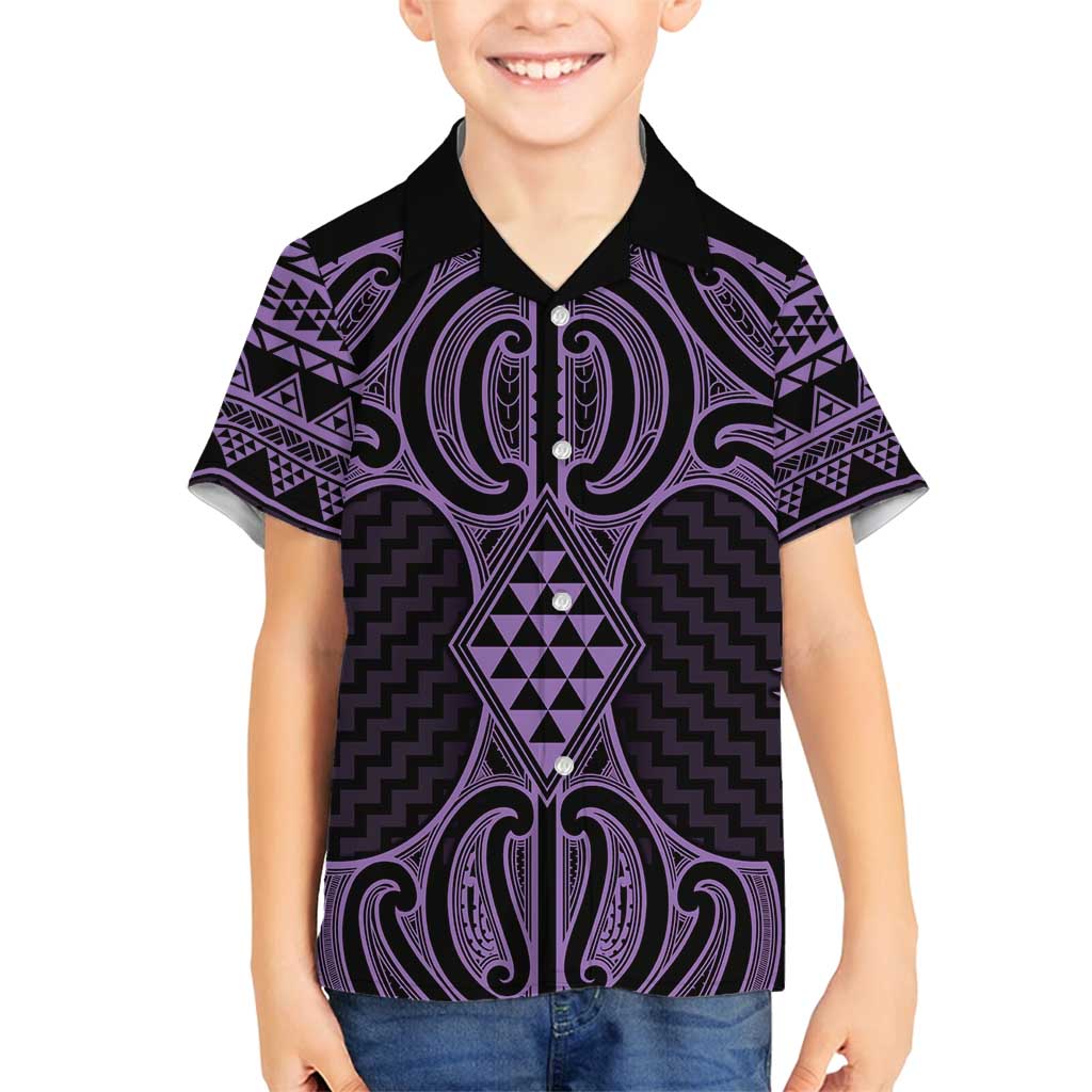 Waiporoporo Maori Ta Moko Poutama Art Family Matching Puletasi and Hawaiian Shirt LT9 Son's Shirt Purple - Polynesian Pride