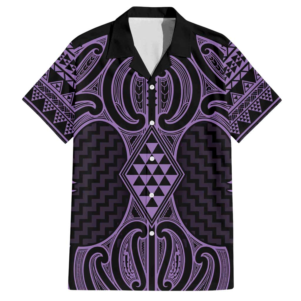 Waiporoporo Maori Ta Moko Poutama Art Family Matching Summer Maxi Dress and Hawaiian Shirt LT9 Dad's Shirt - Short Sleeve Purple - Polynesian Pride