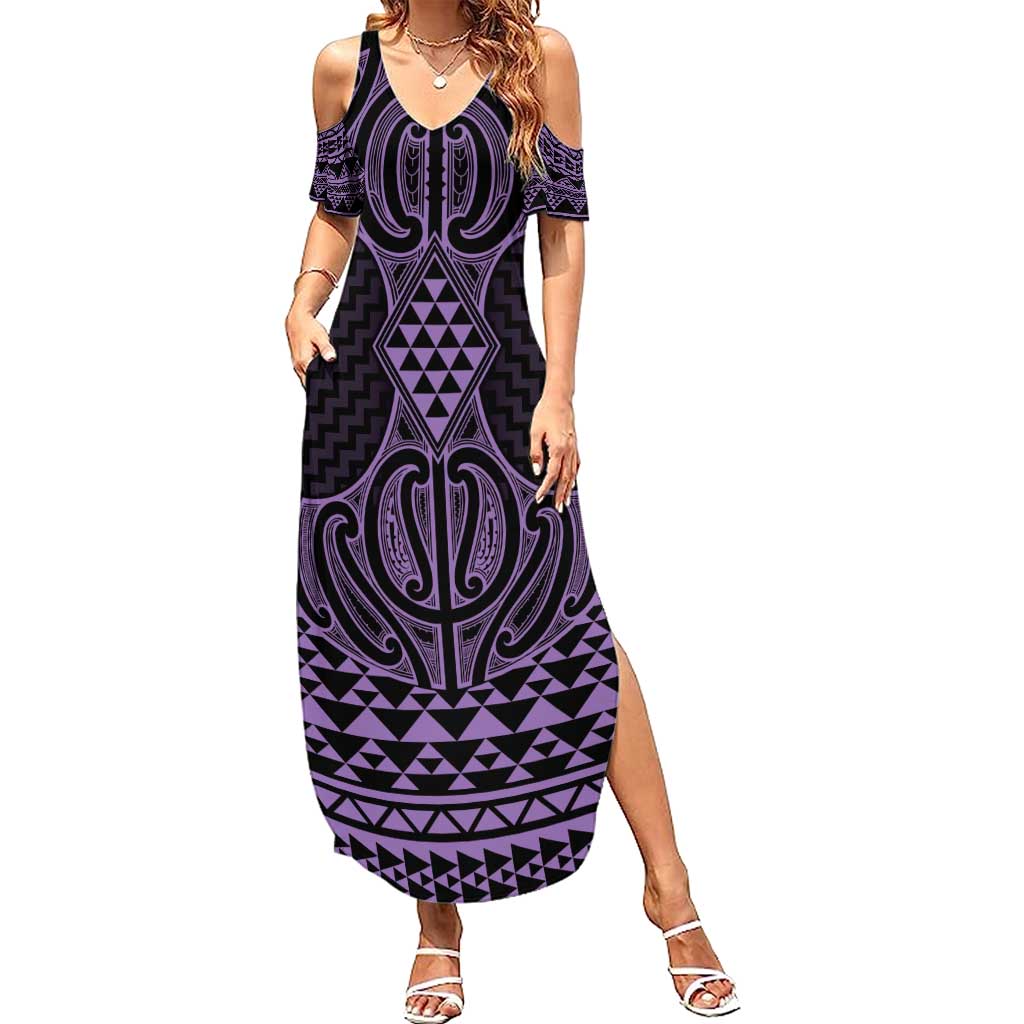 Waiporoporo Maori Ta Moko Poutama Art Family Matching Summer Maxi Dress and Hawaiian Shirt LT9 Mom's Dress Purple - Polynesian Pride