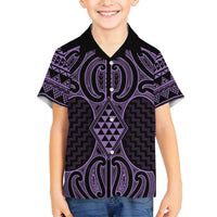 Waiporoporo Maori Ta Moko Poutama Art Family Matching Summer Maxi Dress and Hawaiian Shirt LT9 Son's Shirt Purple - Polynesian Pride