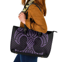 Waiporoporo Maori Ta Moko Poutama Art Leather Tote Bag LT9 Purple - Polynesian Pride