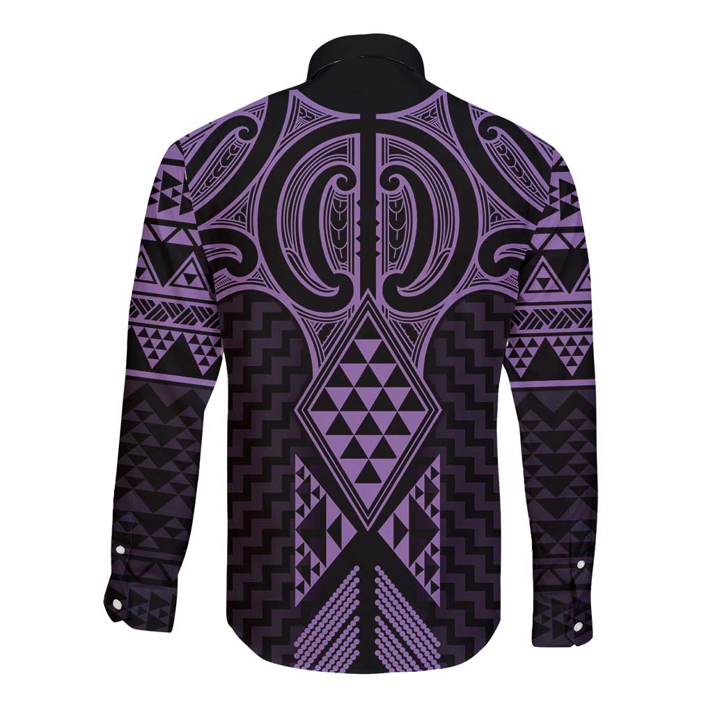 Waiporoporo Maori Ta Moko Poutama Art Long Sleeve Button Shirt