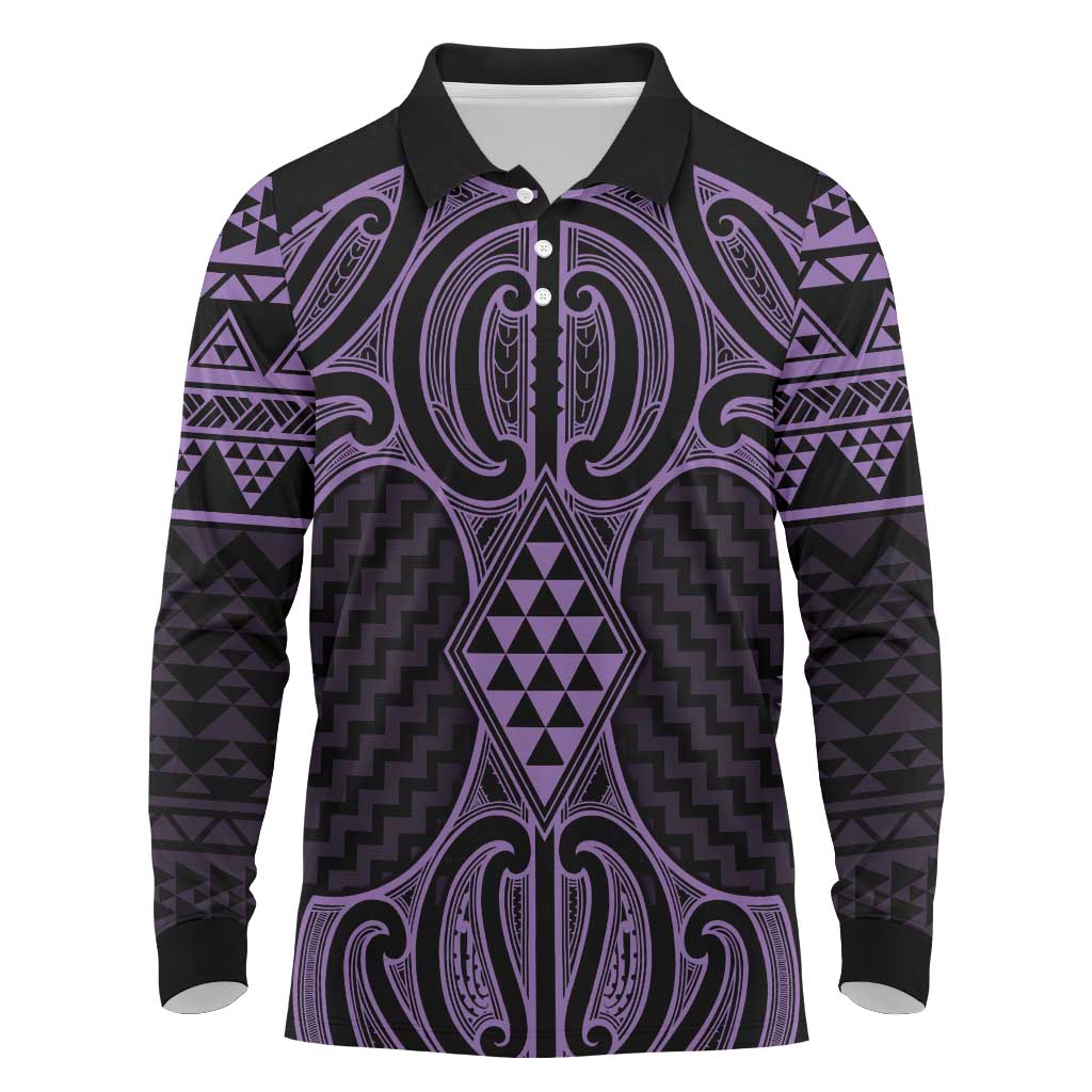 Waiporoporo Maori Ta Moko Poutama Art Long Sleeve Polo Shirt