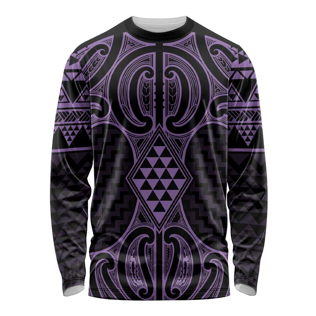 Waiporoporo Maori Ta Moko Poutama Art Long Sleeve Shirt LT9 Unisex Purple - Polynesian Pride