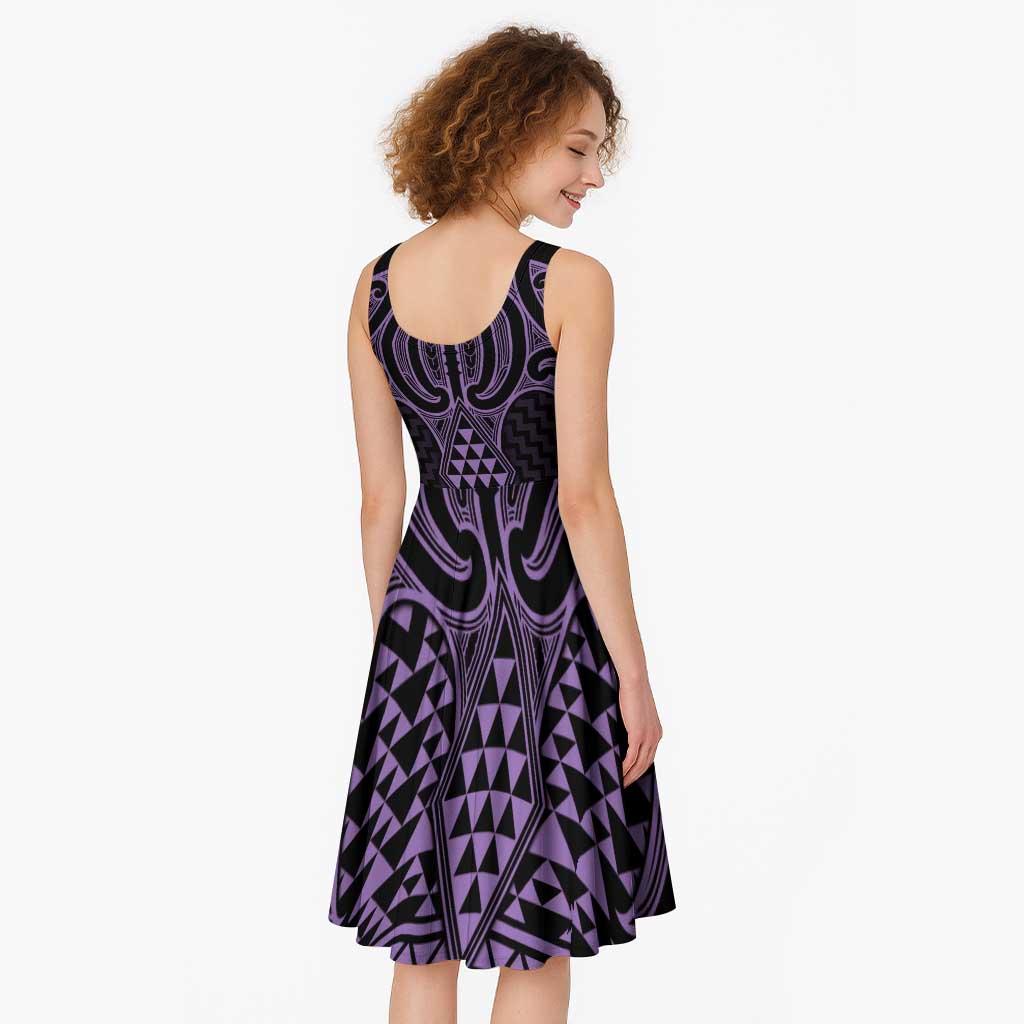 Waiporoporo Maori Ta Moko Poutama Art Midi Dress - Polynesian Pride