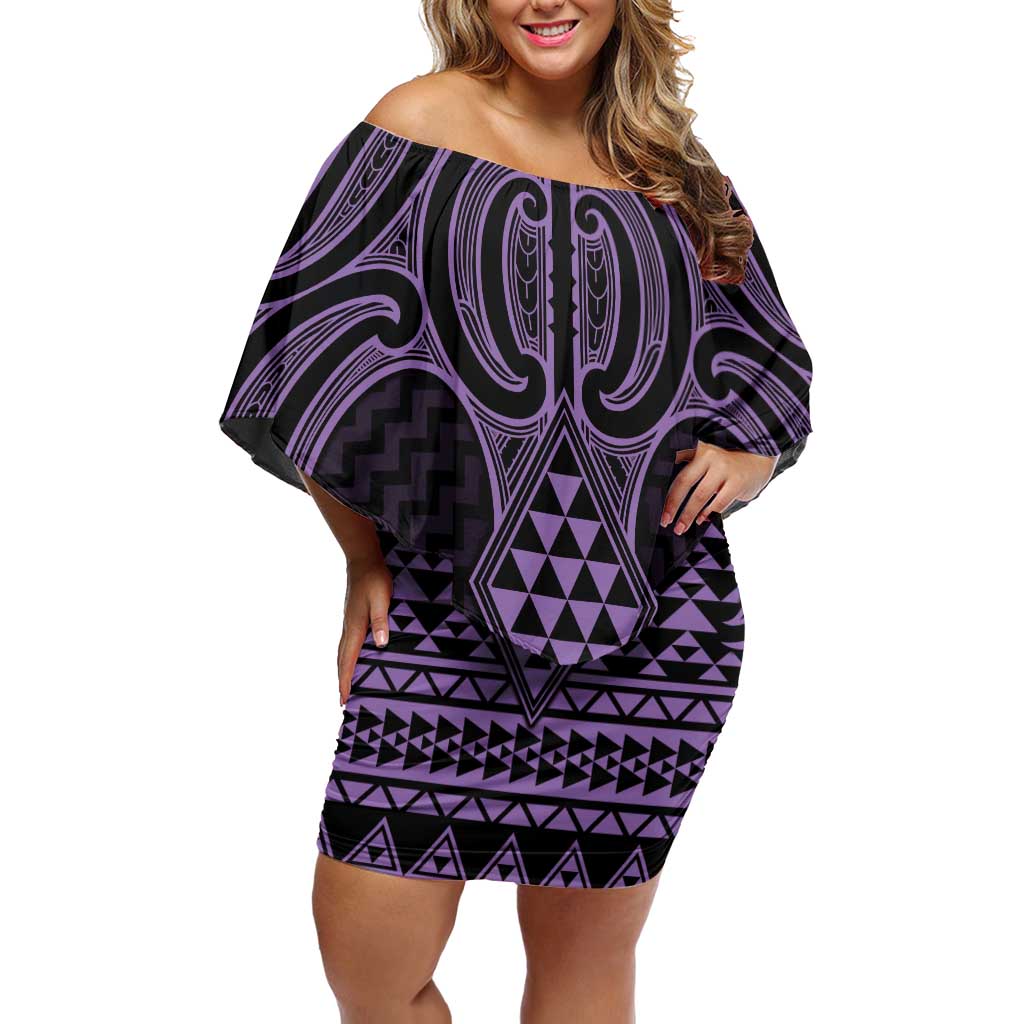 Waiporoporo Maori Ta Moko Poutama Art Off Shoulder Short Dress