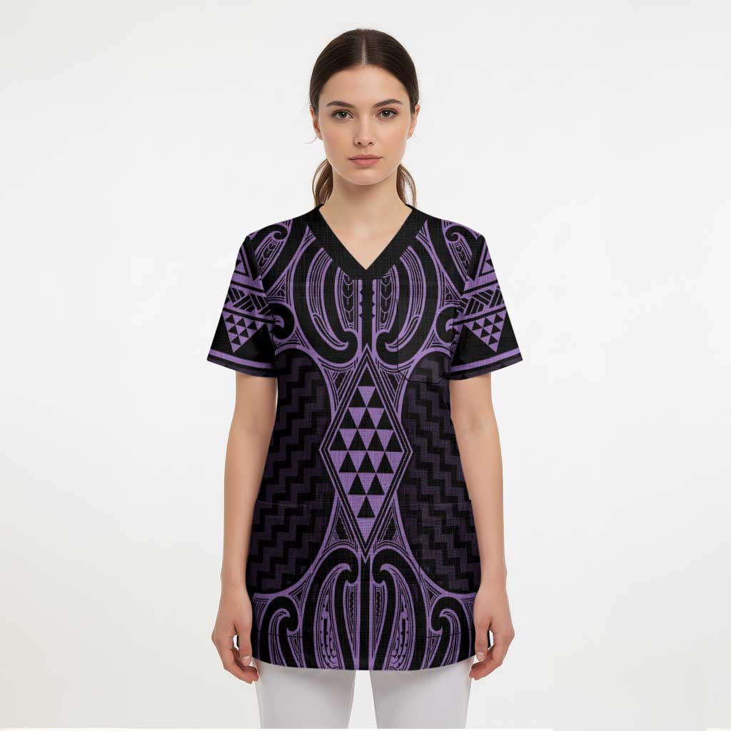 Waiporoporo Maori Ta Moko Poutama Art Scrub Top - Polynesian Pride