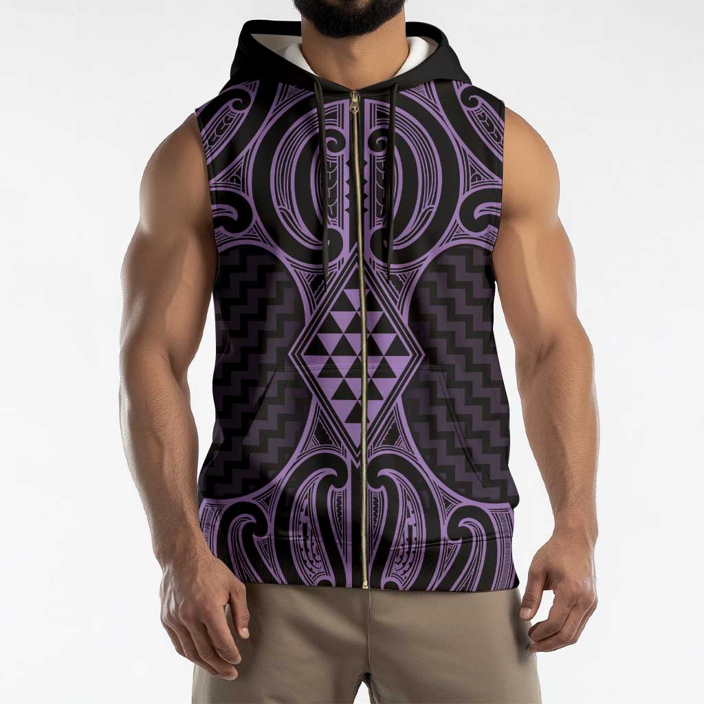 Waiporoporo Maori Ta Moko Poutama Art Sleeveless Zip Hoodie - Polynesian Pride