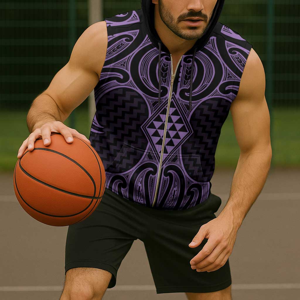 Waiporoporo Maori Ta Moko Poutama Art Sleeveless Zip Hoodie - Polynesian Pride