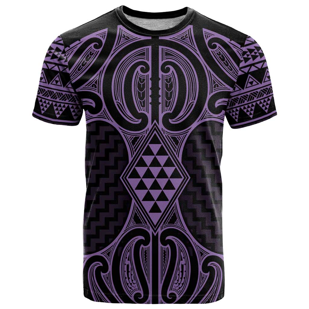 Waiporoporo Maori Ta Moko Poutama Art T Shirt LT9 Purple - Polynesian Pride