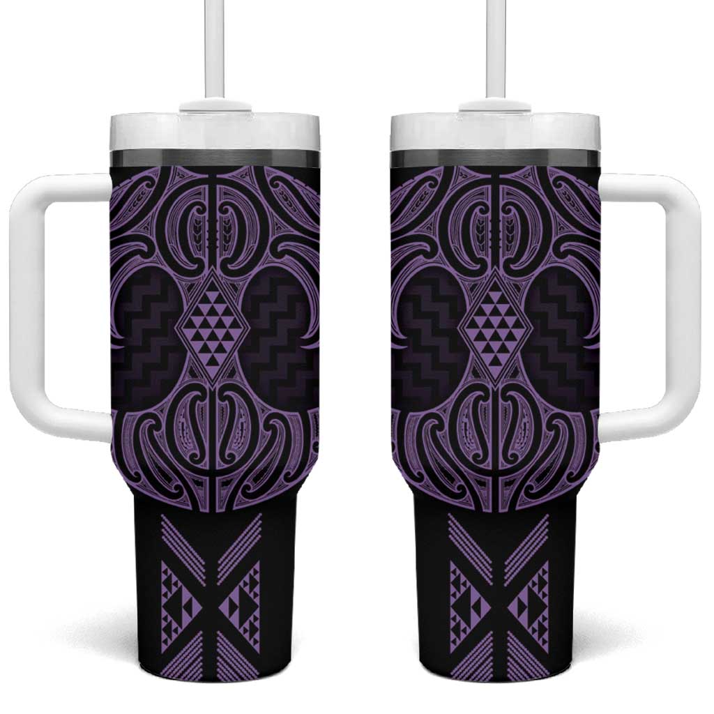 Waiporoporo Maori Ta Moko Poutama Art Tumbler With Handle LT9 One Size: 40 oz Purple - Polynesian Pride