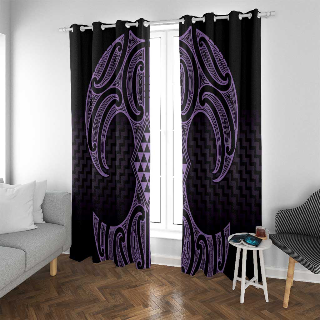 Waiporoporo Maori Ta Moko Poutama Art Window Curtain LT9 With Grommets Purple - Polynesian Pride