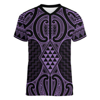 Waiporoporo Maori Ta Moko Poutama Art Women V-Neck T-Shirt LT9 Female Purple - Polynesian Pride