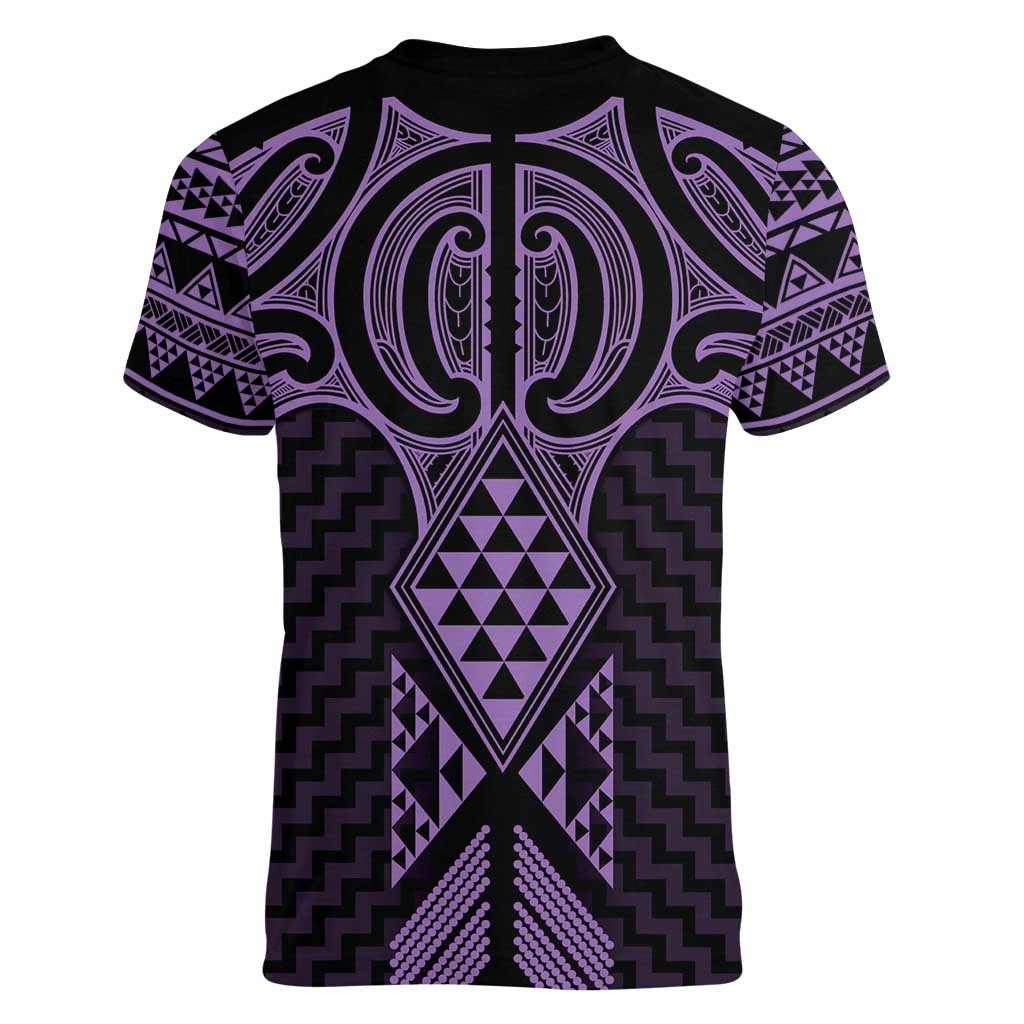 Waiporoporo Maori Ta Moko Poutama Art Women V-Neck T-Shirt LT9 - Polynesian Pride