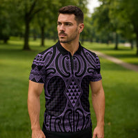 Waiporoporo Maori Ta Moko Poutama Art Zipper Polo Shirt - Polynesian Pride