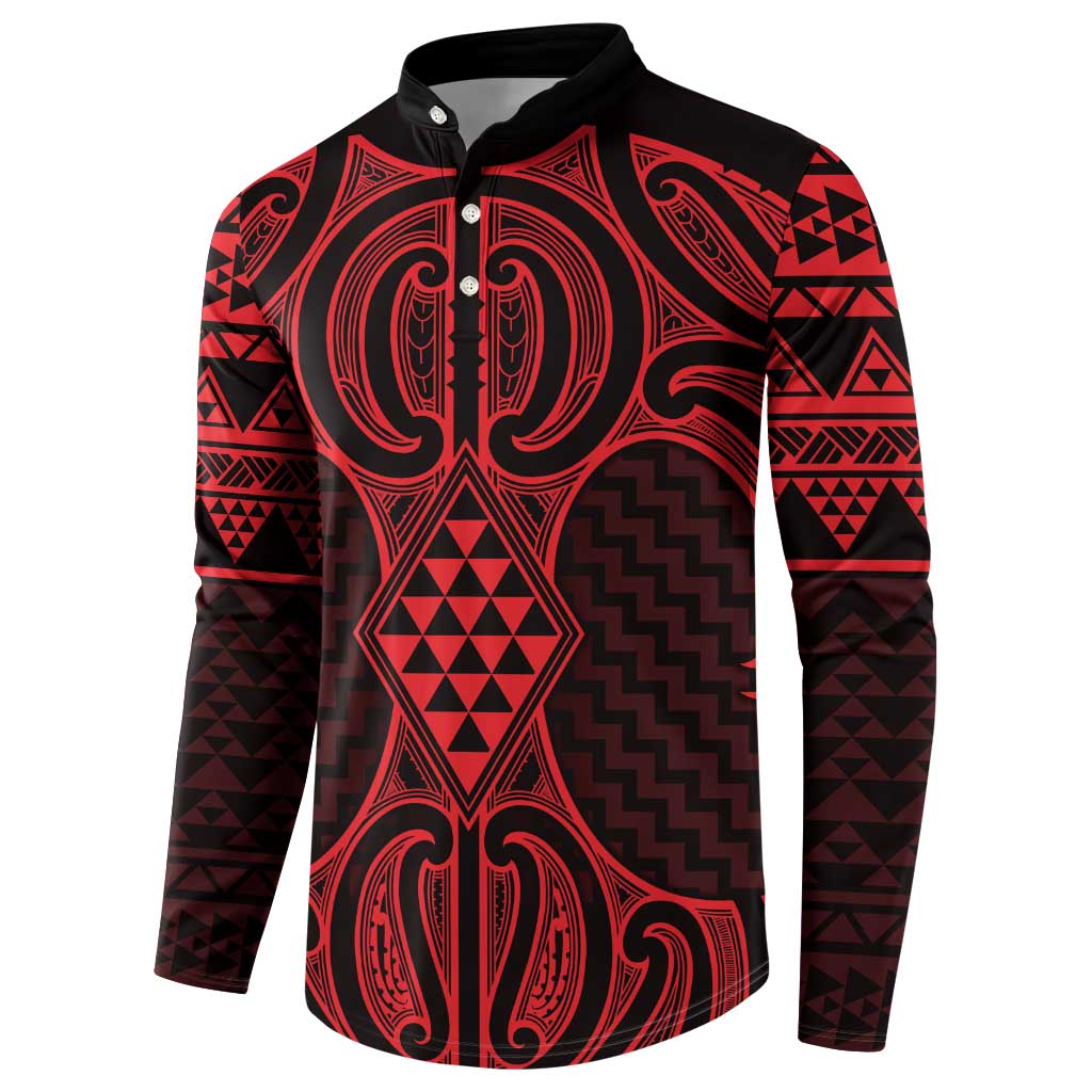 Whero Maori Ta Moko Poutama Art Button Sweatshirt