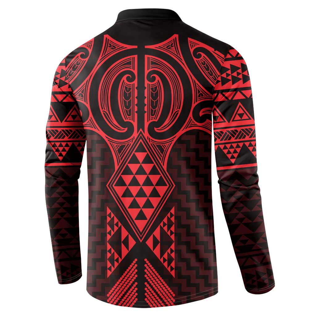 Whero Maori Ta Moko Poutama Art Button Sweatshirt