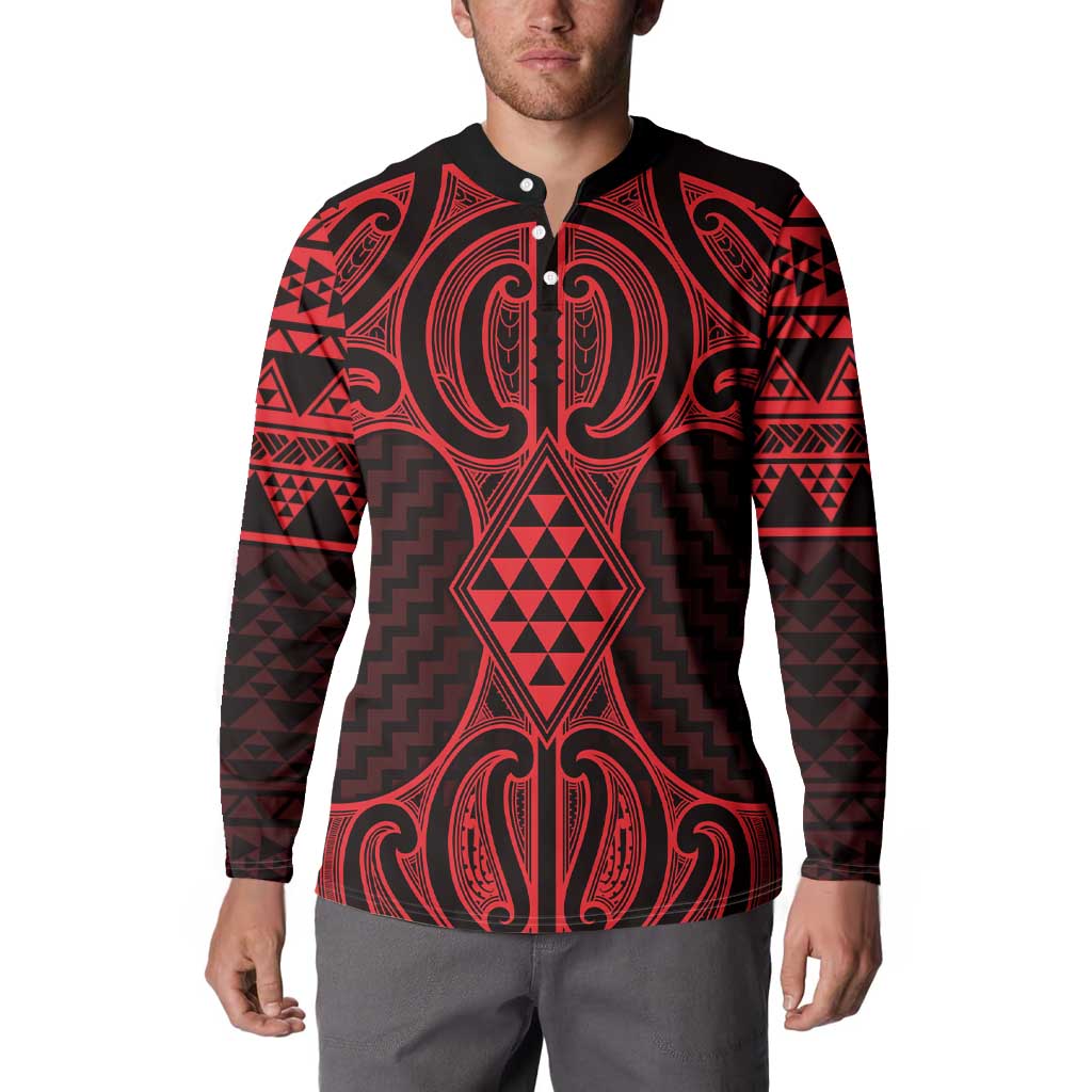 Whero Maori Ta Moko Poutama Art Button Sweatshirt